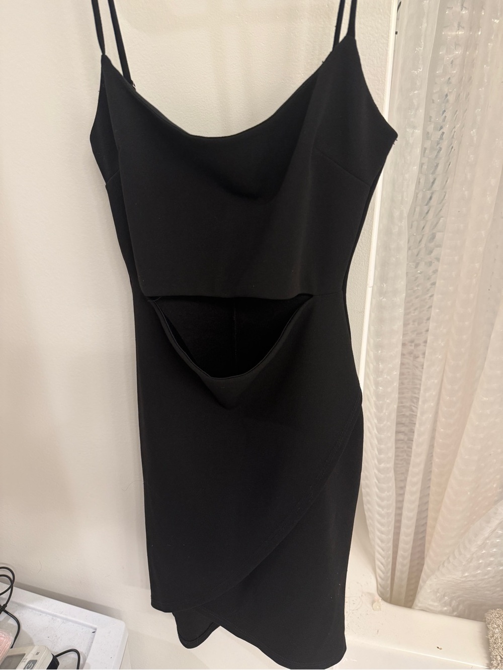 Lulu's Black Spaghetti Strap Mini Dress with Front Cutout